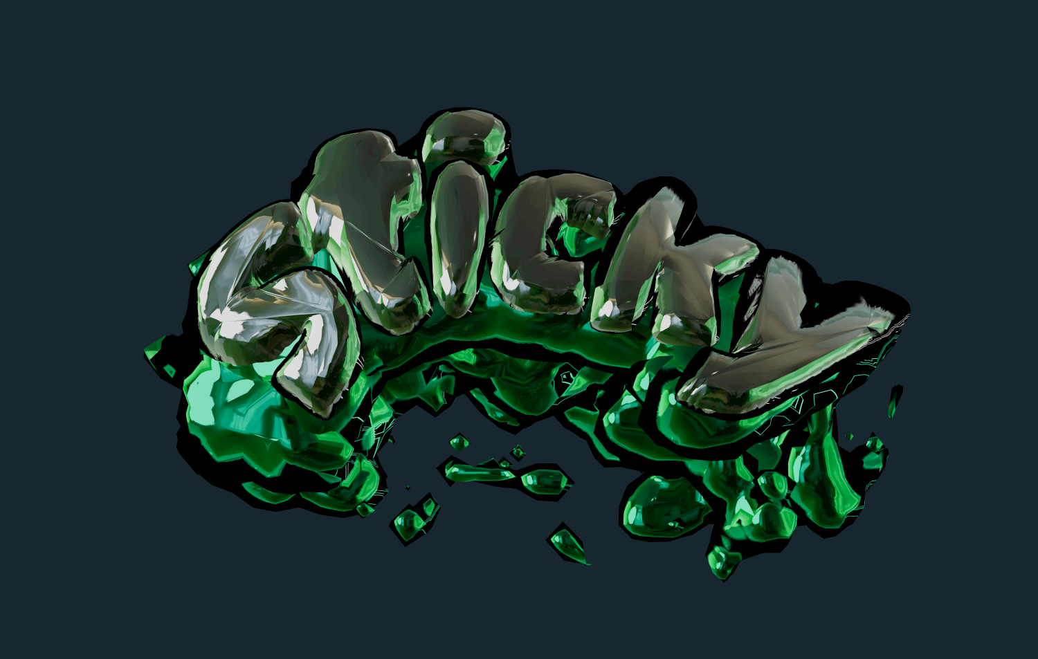 Красивая надпись в стиле расплавленного зеленого стекла