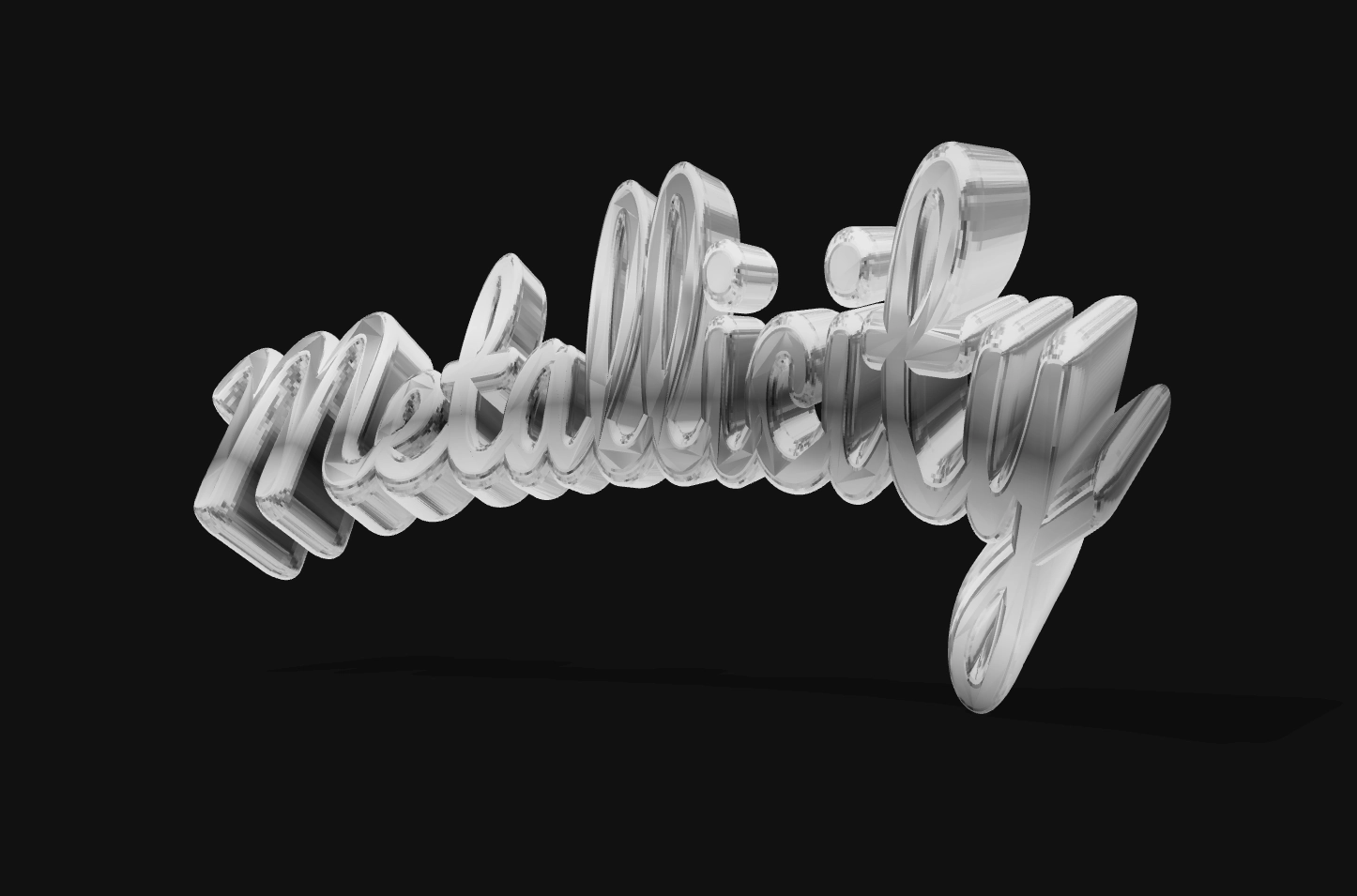Эффектная 3D-надпись Metallicity, выполненная в стиле жидкого металла.